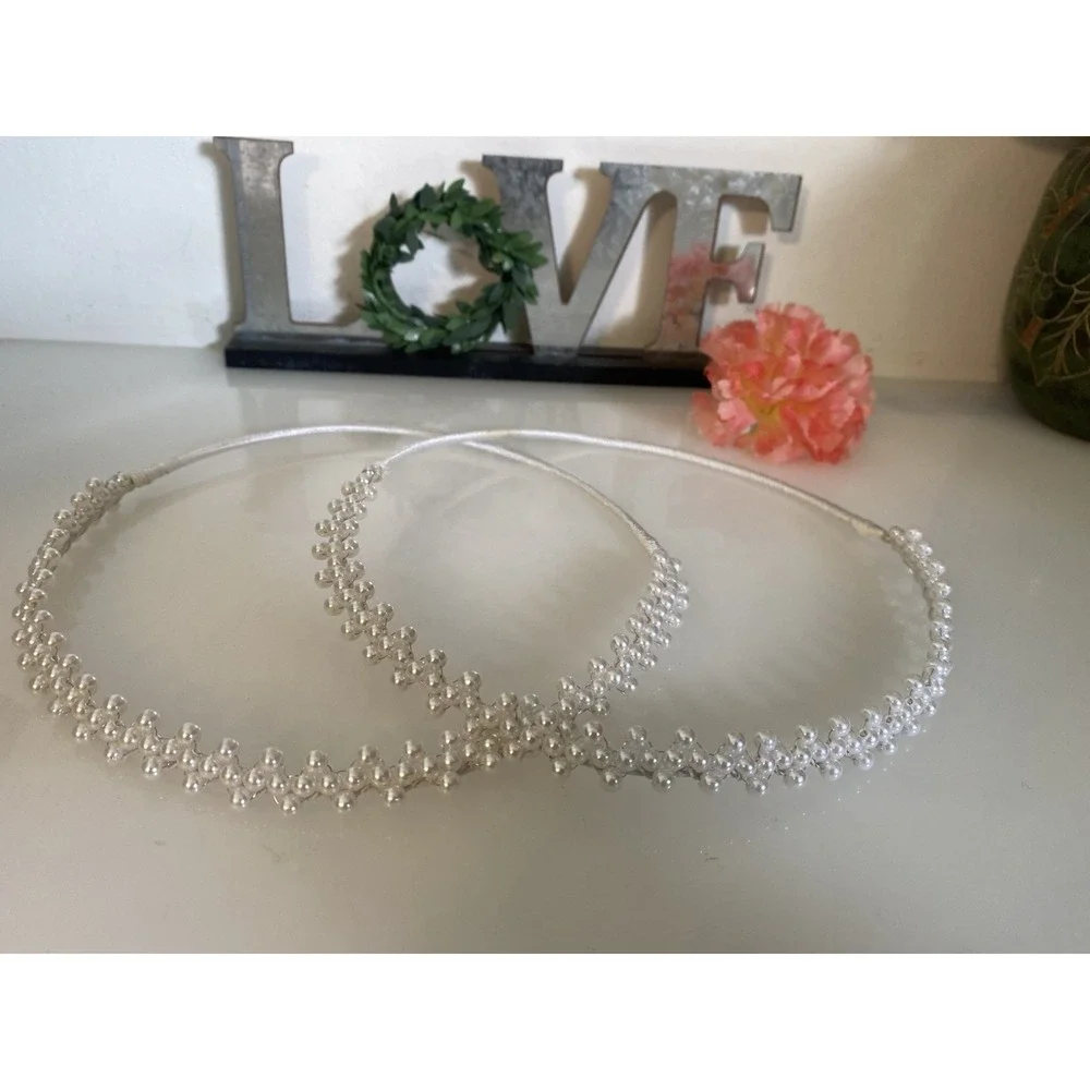 Greek Orthodox Vintage Wedding Stefana 2‎ White Faux Pearl 